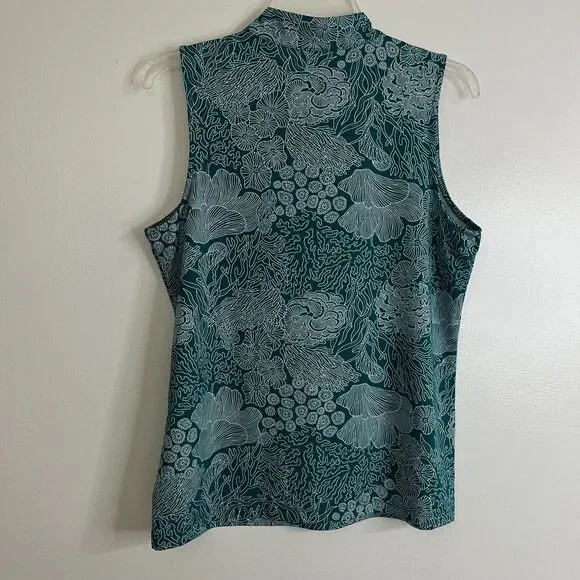 Tommy Bahama Golf Active Top L Green Floral 1/4 Zip Stretch Performance Casual - Picture 3 of 7